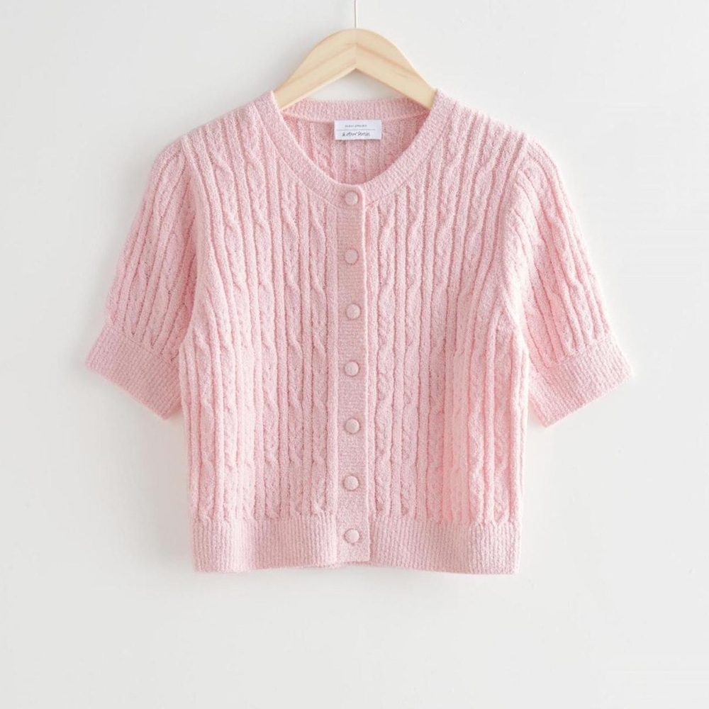 *** SOLD *** Other Stories Pink Cropped Cable Knit Cardigan - Picture 5 of 8